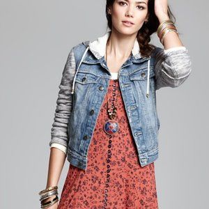 Free People Denim and Knit Hooded Jacket